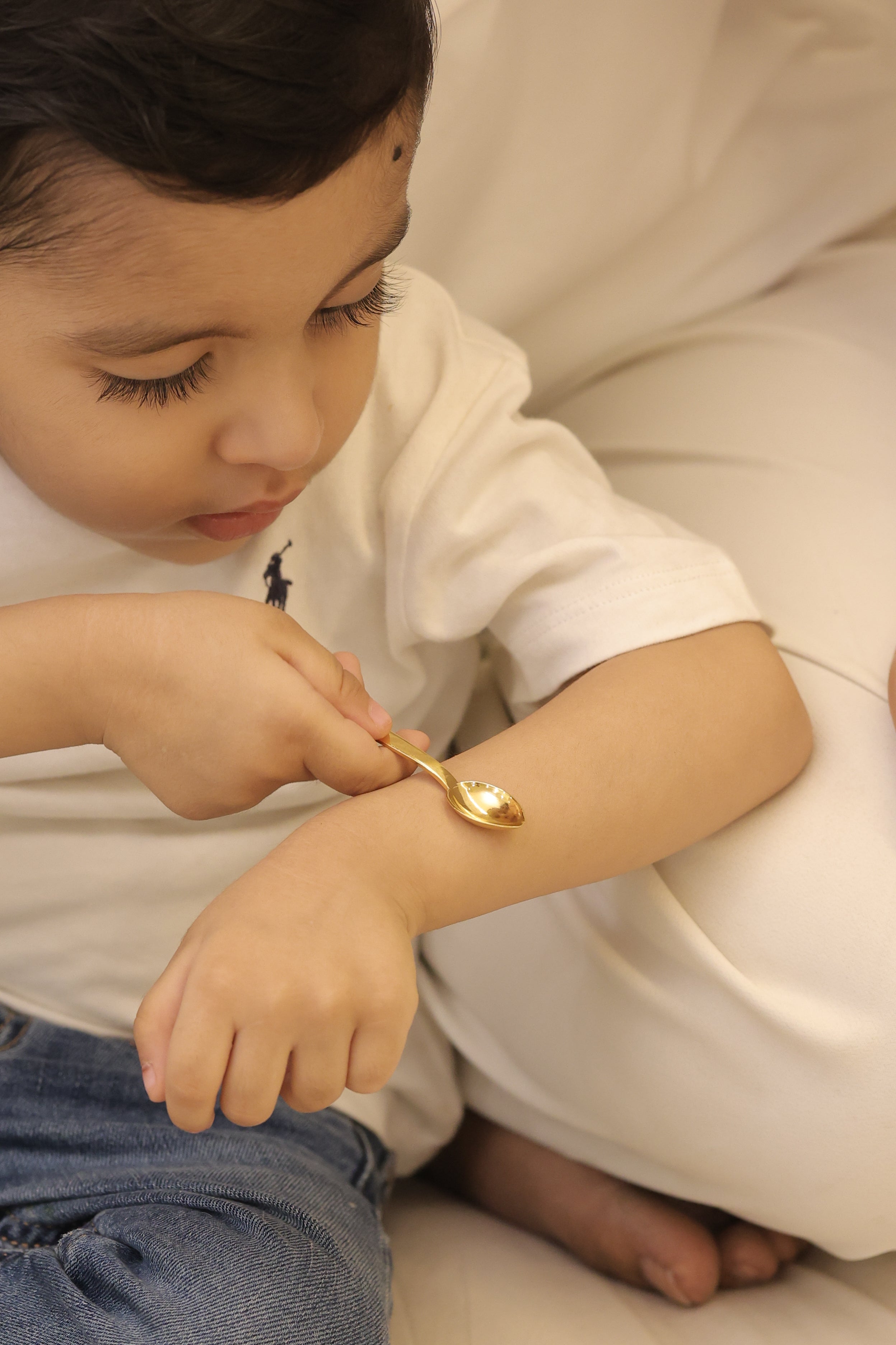 Spoon in Hallmarked 5g Gold — gold baby gift, by Rajasi Jindal