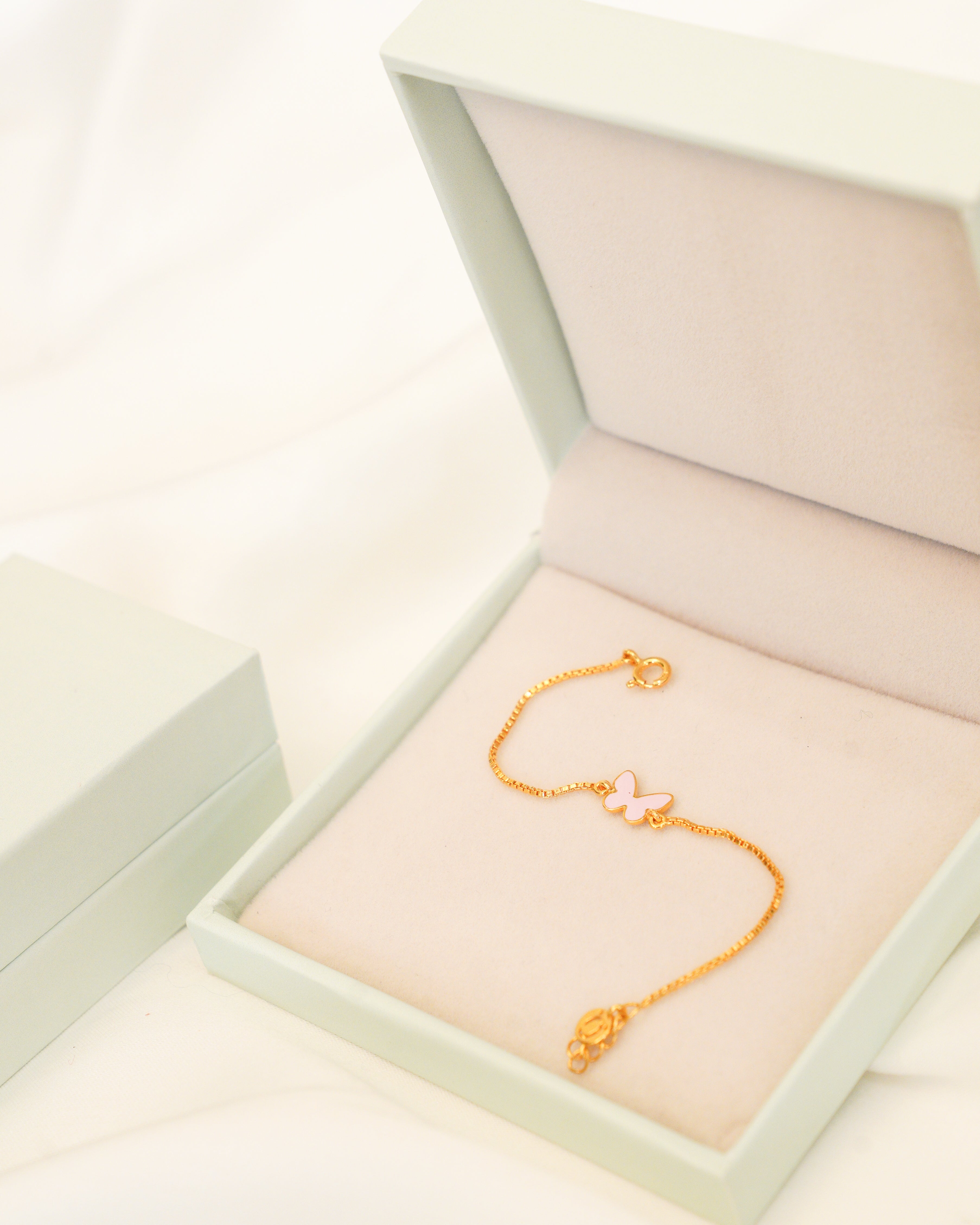 Blush Pink Butterfly Silver Bracelet