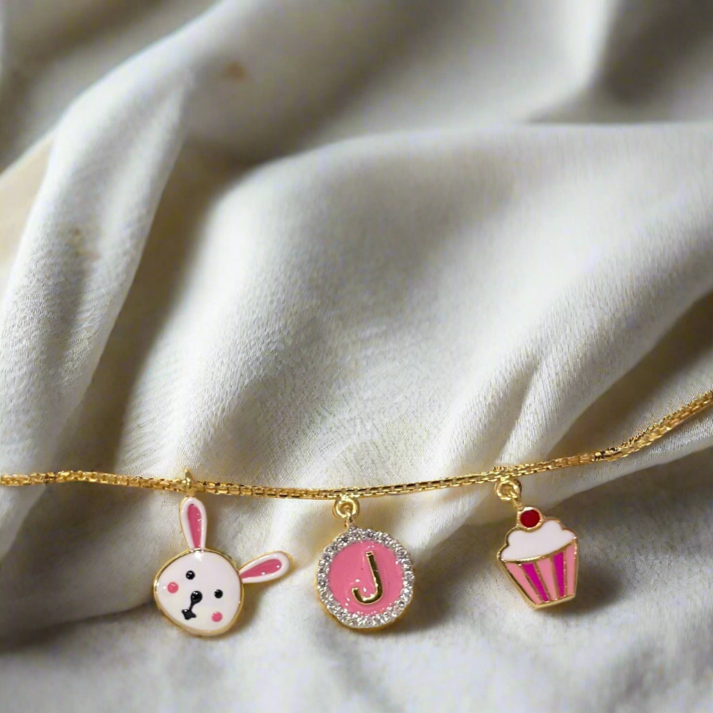 3 Motif Gold Bracelet (Bunny/Cupcake)