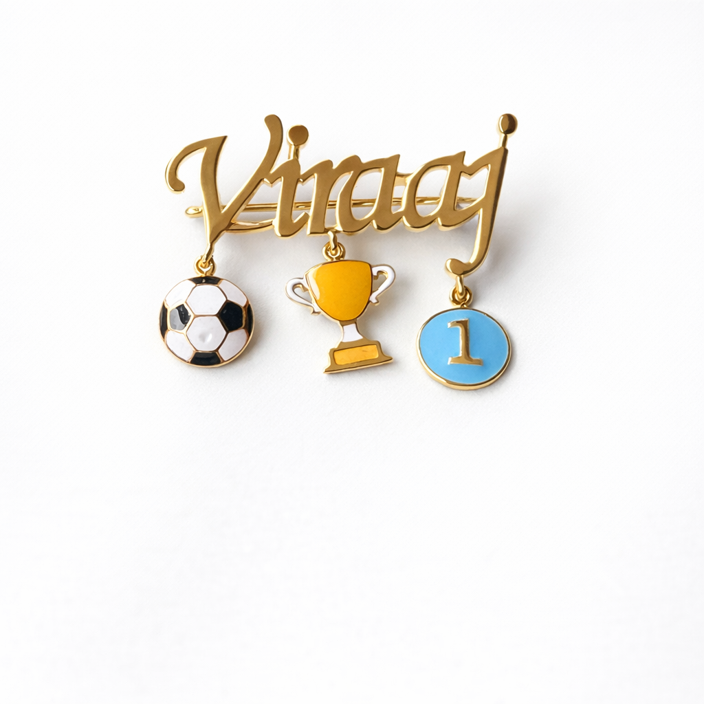 Name Football Brooch and Lapel Pin for kids — by Rajasi Jindal