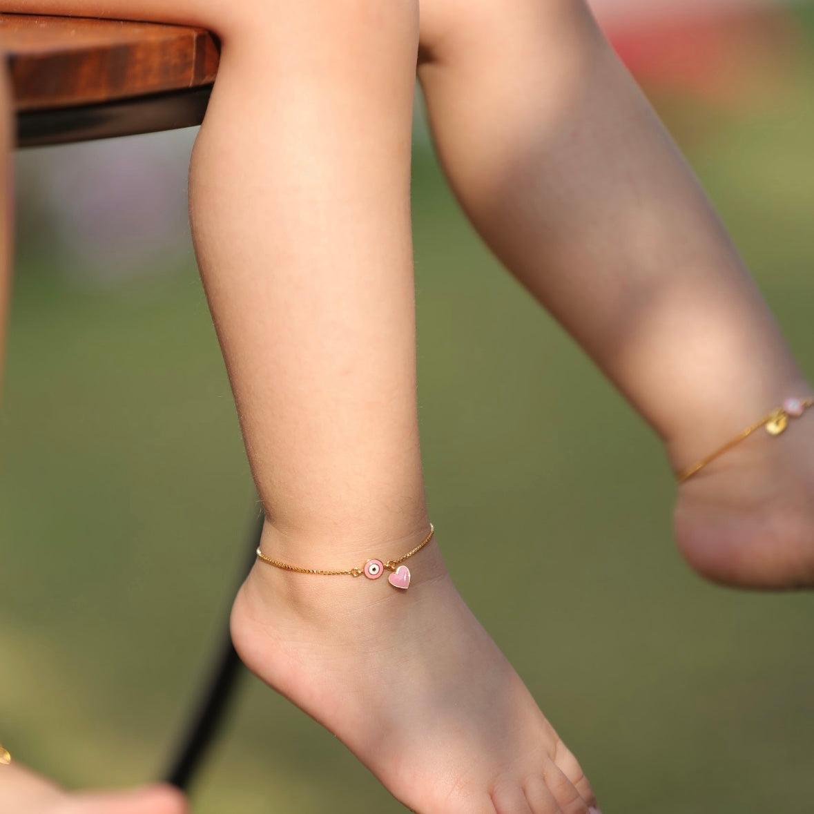Heart Evil Eye Silver Payal pair for babies — BIS Hallmarked 925 silver anklets, by Rajasi Jindal