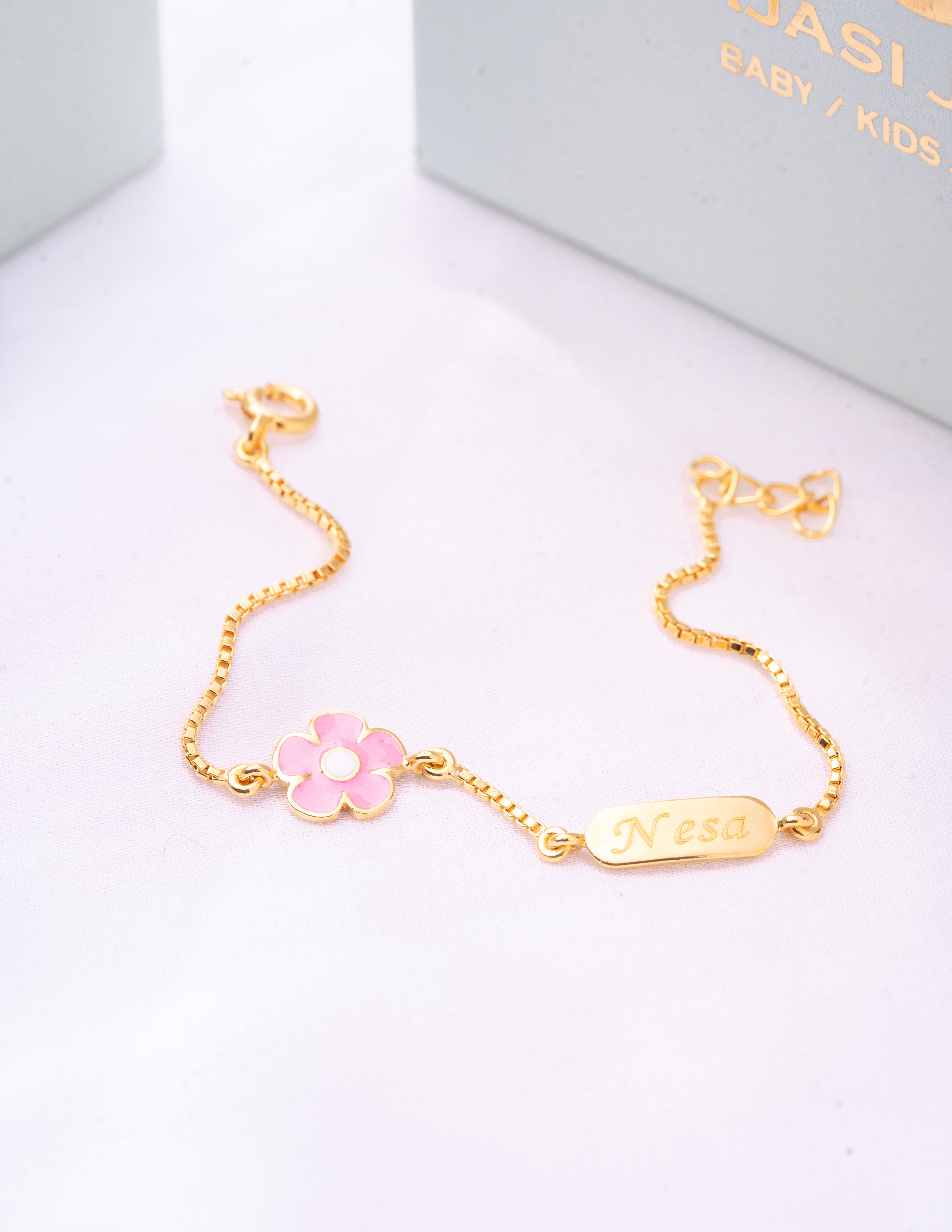 Name Customisation with Flower Bracelet for babies — BIS Hallmarked, by Rajasi Jindal
