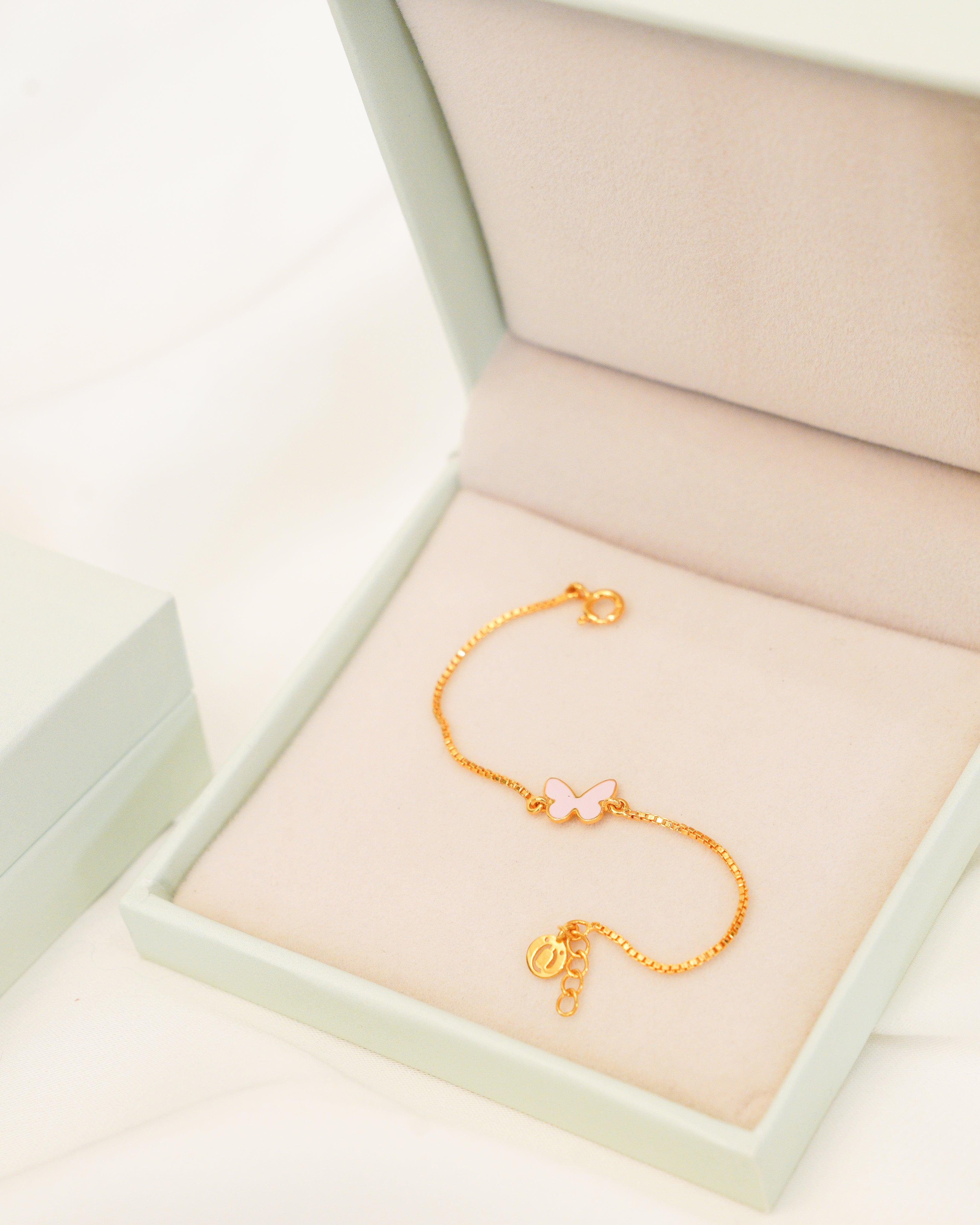 Blush Pink Butterfly Silver Bracelet for babies and kids — BIS Hallmarked 925 silver, by Rajasi Jindal