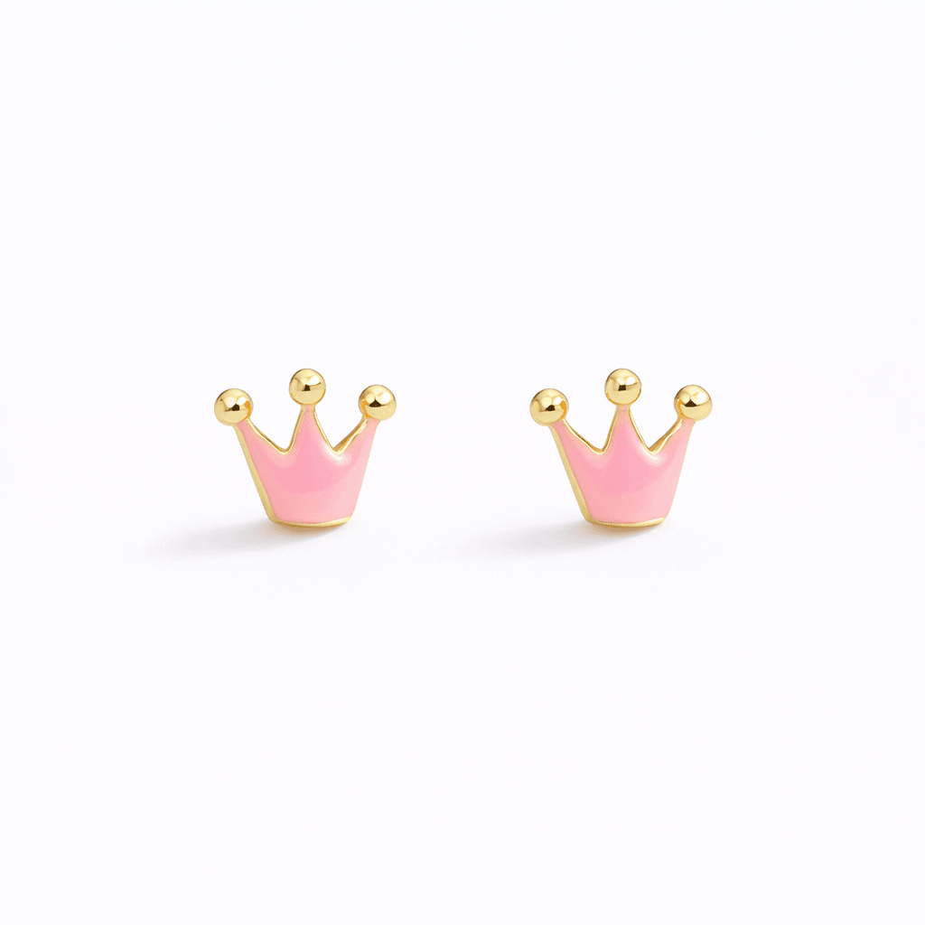 Pink Crown Princess Gold Earrings for babies and kids — BIS Hallmarked gold, by Rajasi Jindal