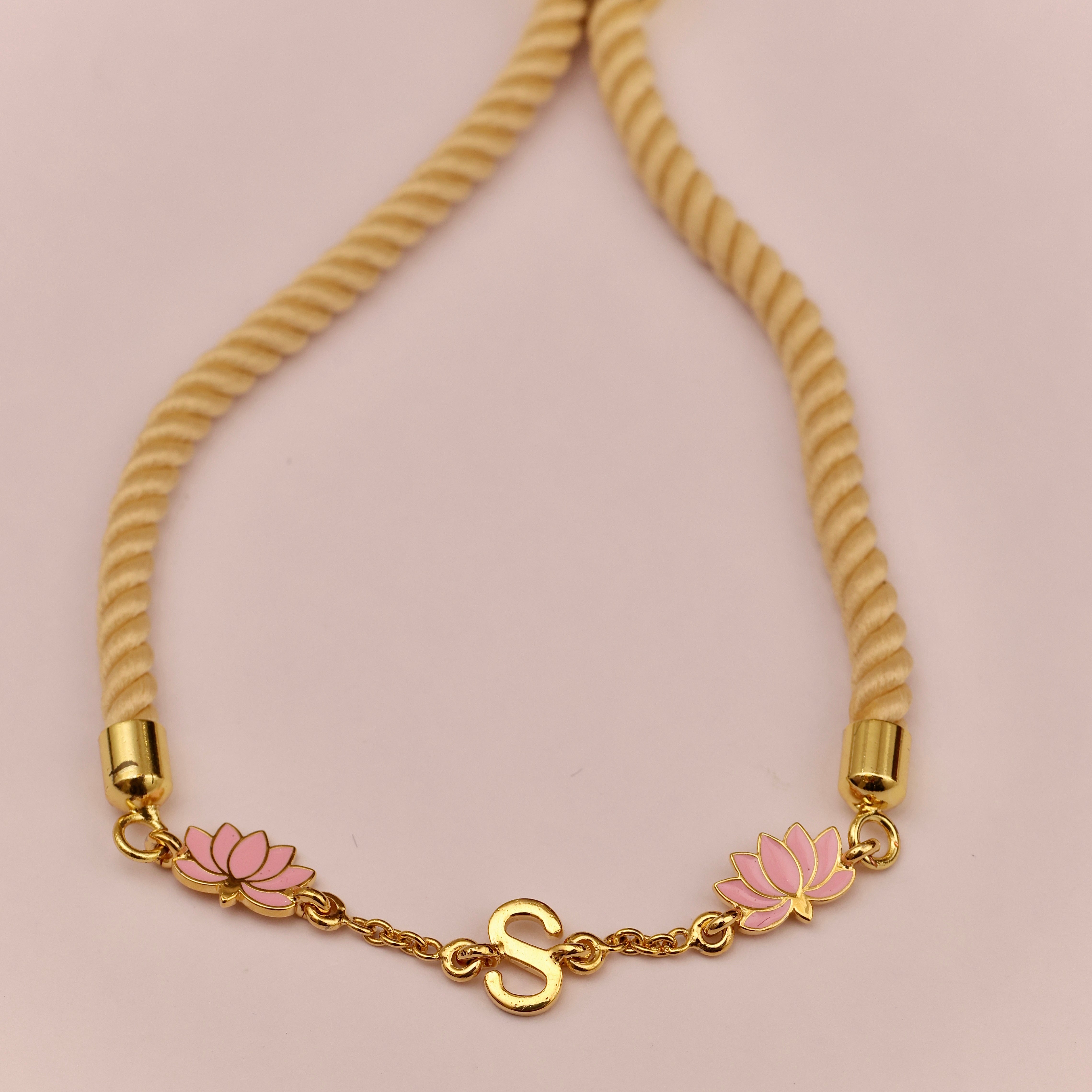 Lotus Initial Silver Rakhi Bracelet