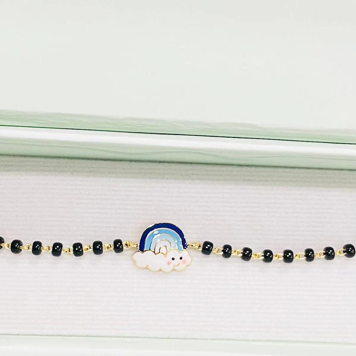 Rainbow Blue Gold Nazariya for babies — BIS Hallmarked gold evil eye, by Rajasi Jindal