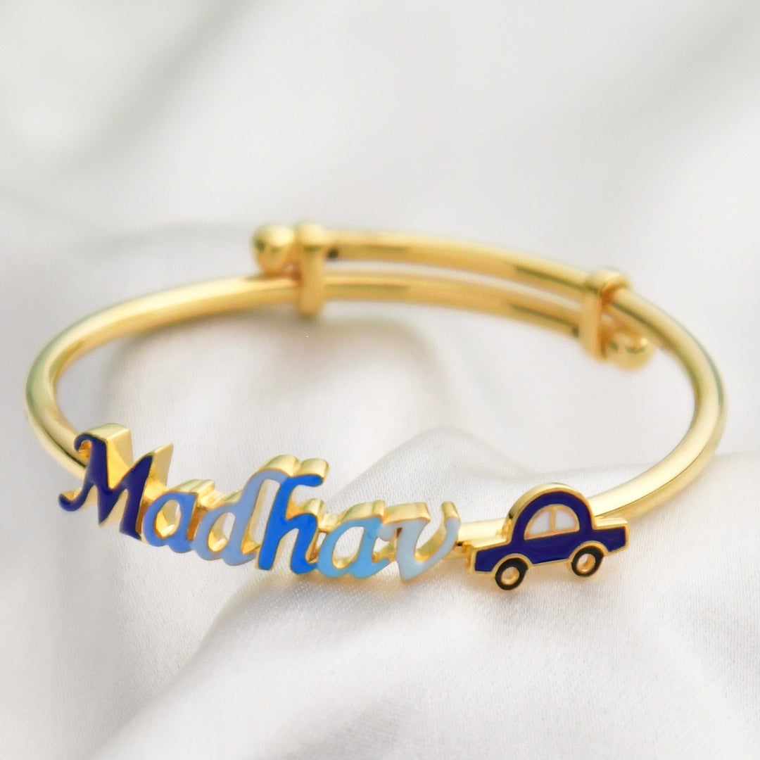 Name Car Silver Adjustable Bangle