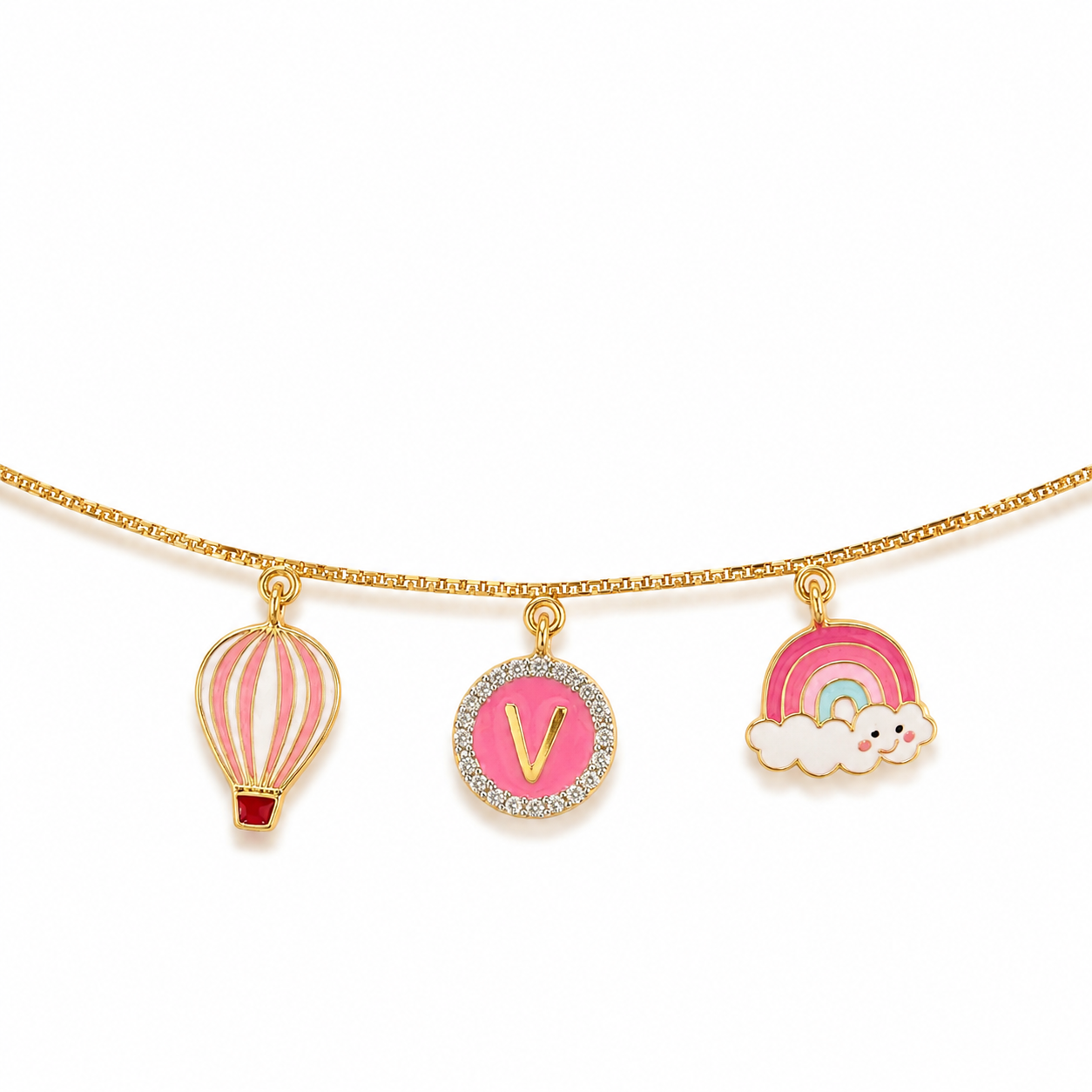 3 motif Gold Bracelet (Hot Air Balloon/ Rainbow)