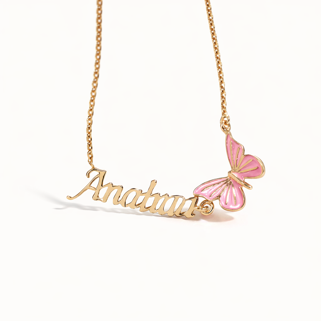 Name with Butterfly Necklace for kids — BIS Hallmarked, by Rajasi Jindal