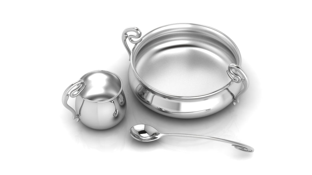 Silver Dinner Set for Baby and Child - Curved Feeding Set