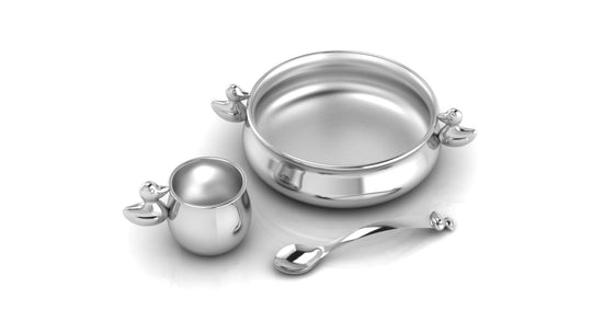 Silver Dinner Set for Baby and Child - Ducks Feeding Set