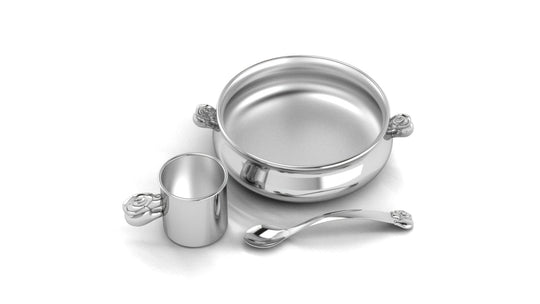 Silver Dinner Set for Baby and Child - Elephant Feeding Set