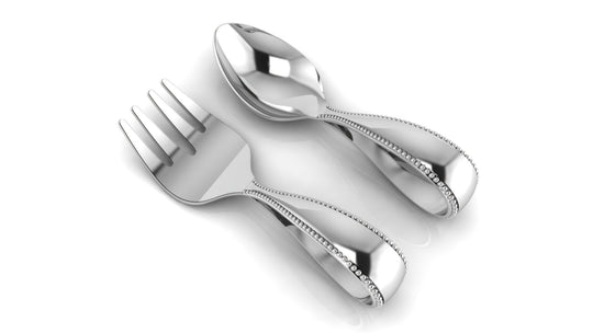 Sterling Silver Baby Spoon & Fork Set - Beaded Loop