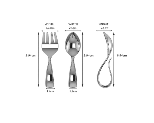 Sterling Silver Baby Spoon & Fork Set - Beaded Loop