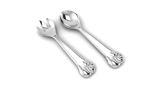Silver Feeding Gift Set for Baby and Child - Hamper with Elephant Handle Bowl/Porringer and Elephant Spoon and Fork set