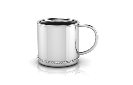 Silver Baby Cup - Beaded Classic with a Plain Handle