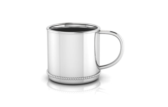 Silver Baby Cup - Beaded Classic with a Plain Handle
