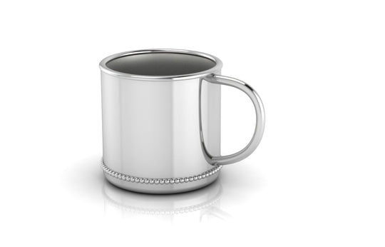 Silver Baby Cup - Beaded Classic with a Plain Handle