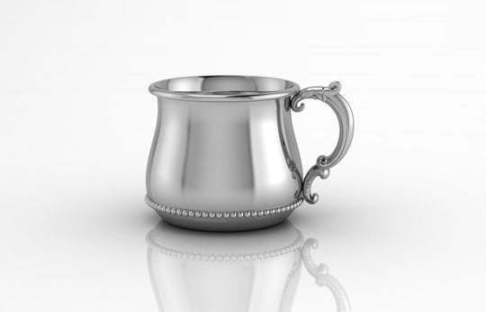 Silver Baby Cup - Beaded Bulge with a Victorian Handle