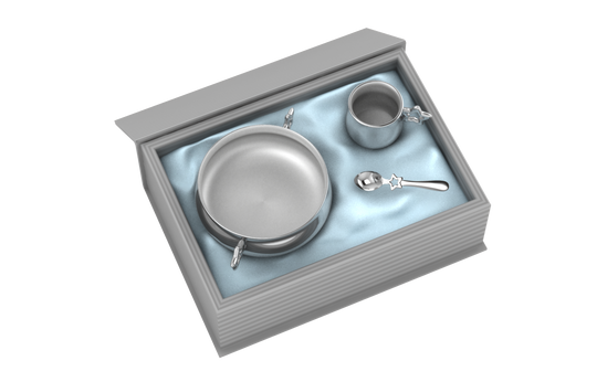 Silver Plated Gift Set for Baby - Hamper with Star Bowl, Cup and Spoon