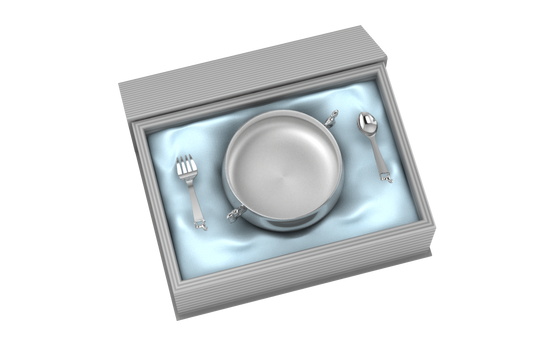 Silver Plated Gift Set for Baby - Hamper with Horse Porringer Bowl & Spoon Fork set