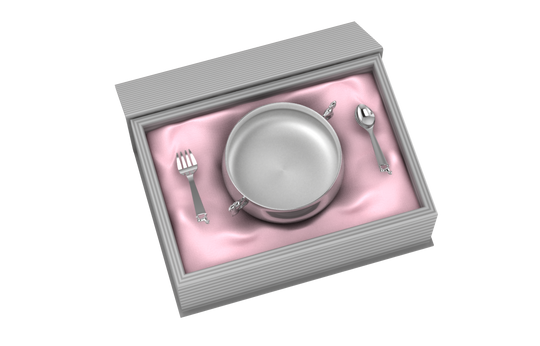 Silver Plated Gift Set for Baby - Hamper with Horse Porringer Bowl & Spoon Fork set