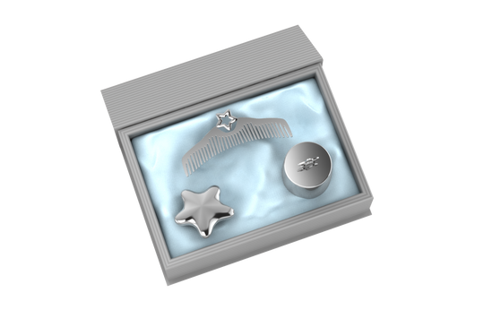 Silver Plated Gift Set for Baby - Hamper with Two Star Boxes and Star Comb