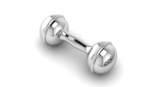 Silver Gift Set for Baby - Hamper with Classic Dumbbell Rattle & Majestic Feeding Spoon