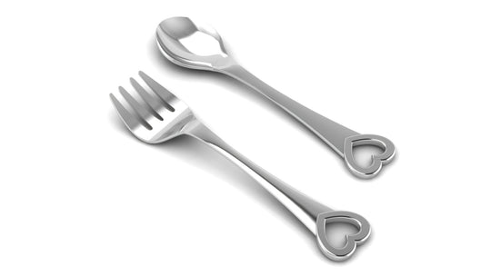 Silver Feeding Gift Set for Baby and Child - Hamper with Heart Spoons Set of 3