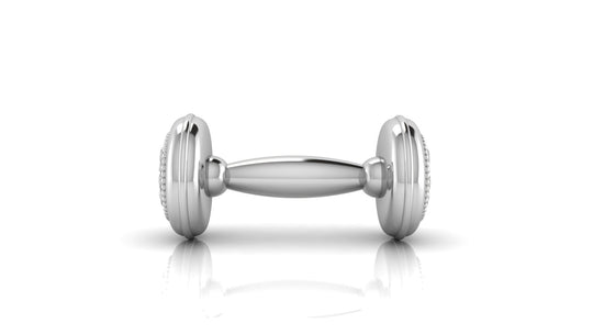 Silver Plated Teddy Embossed Beaded Dumbbell Rattle