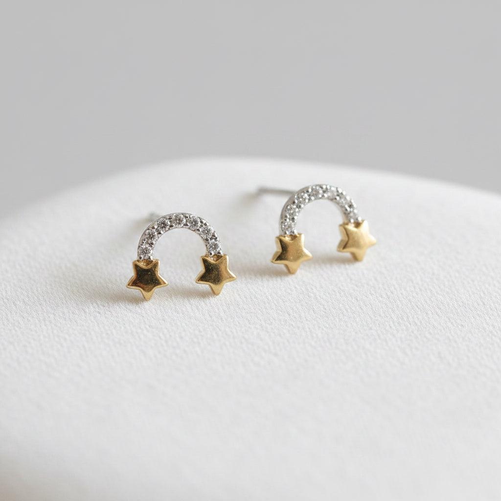 Rainbow and Stars Gold Earrings