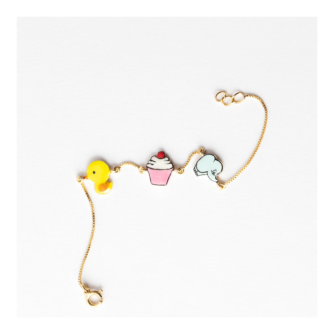 3 Motif Silver Bracelet, duck cupcake and elephant, for babies — BIS Hallmarked 925 silver, by Rajasi Jindal