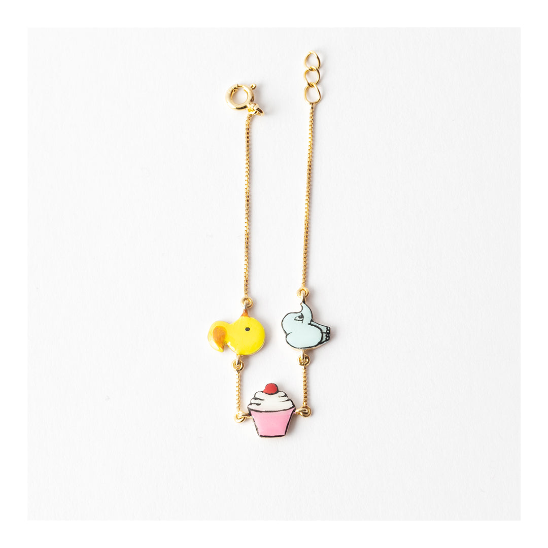 3 Motif Silver Bracelet (Duck/Cupcake/Jumbo)