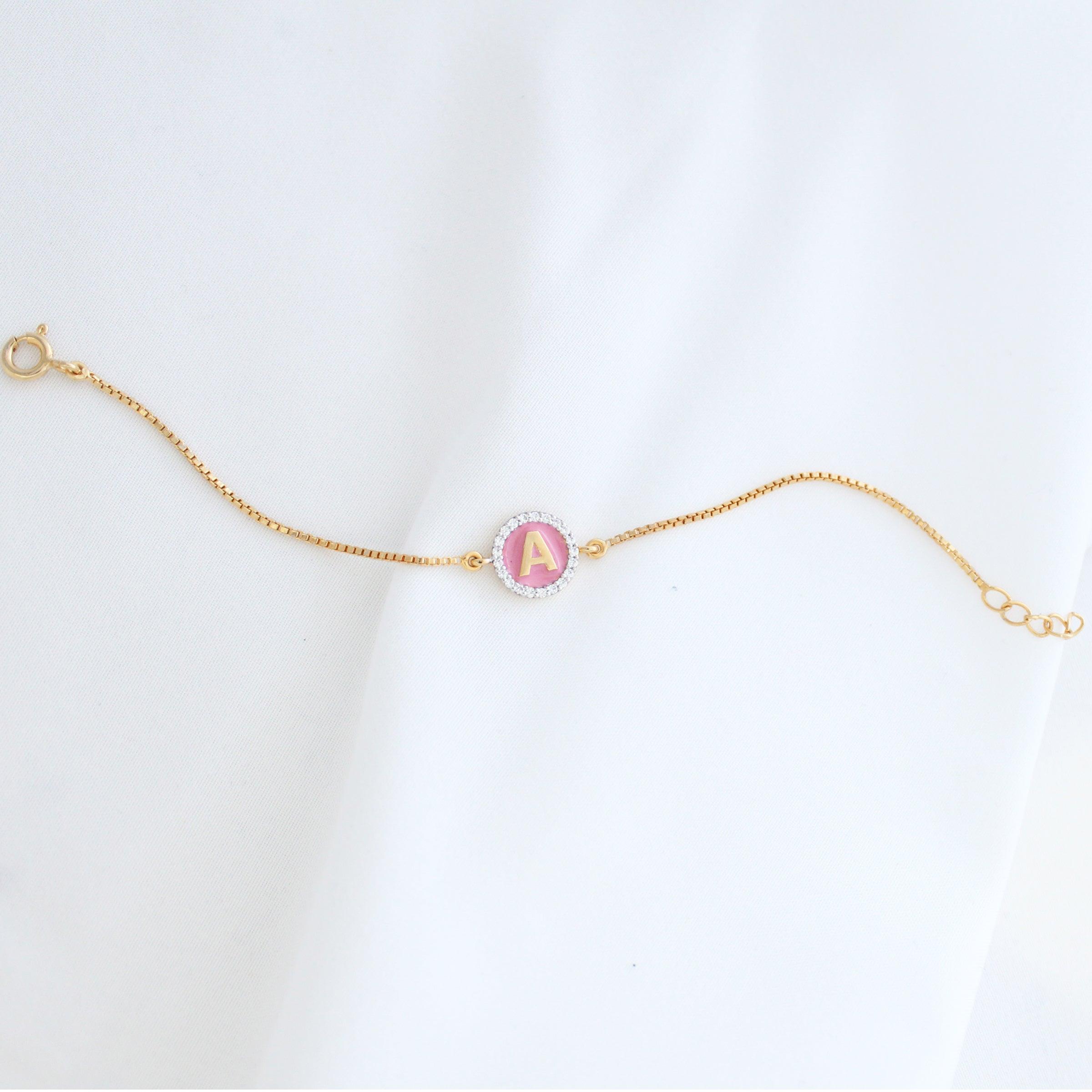Pink Initial Diamond Bracelet for kids — BIS Hallmarked, by Rajasi Jindal