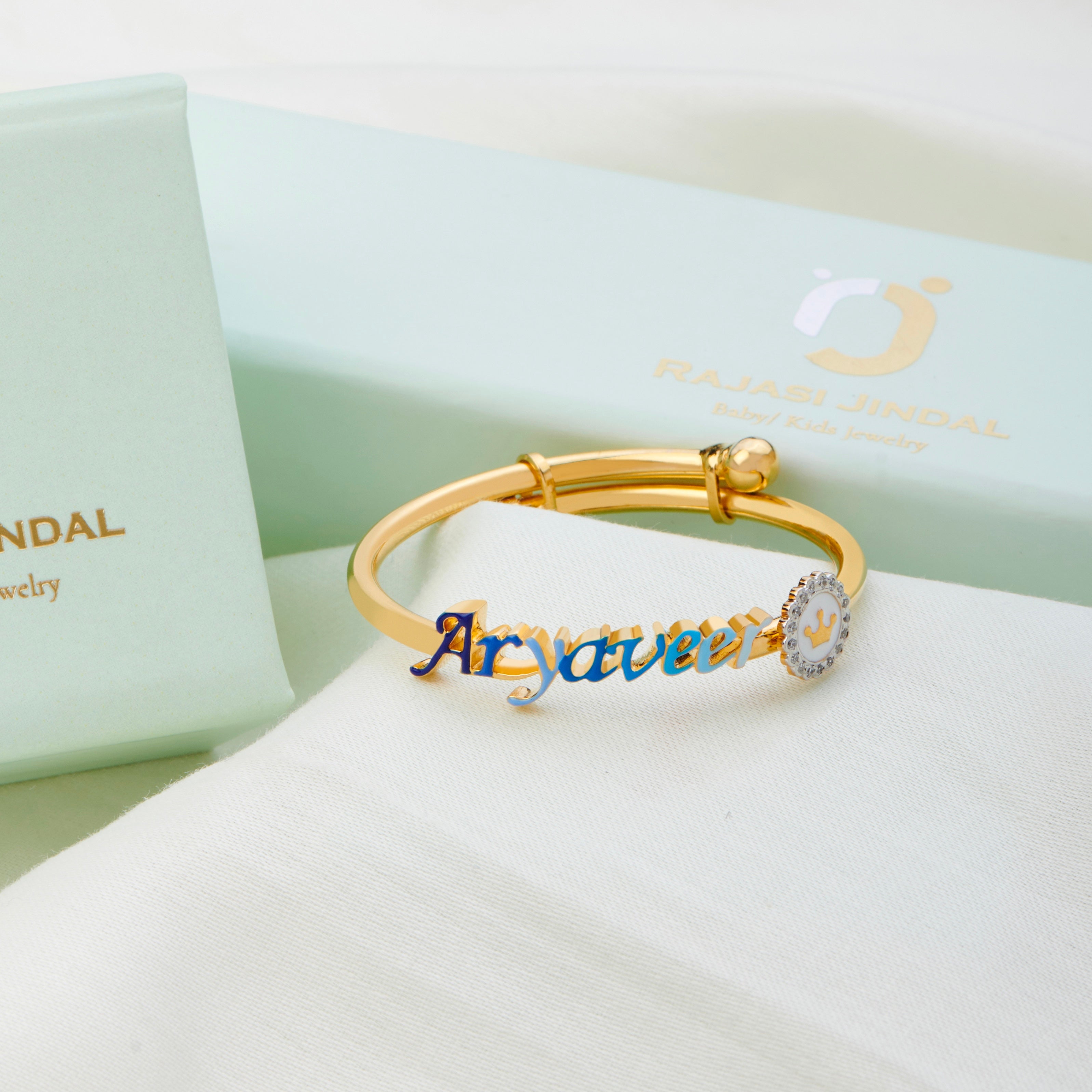 Name Crown Adjustable Bangle for babies and kids — BIS Hallmarked, by Rajasi Jindal