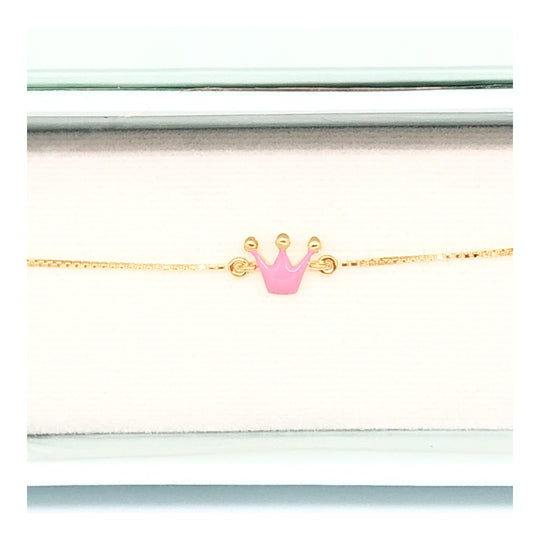 Pink Crown Gold Bracelet