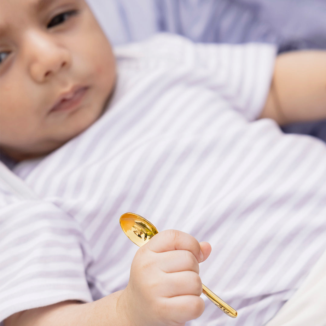 Gold Spoon in Hallmarked Gold — gold baby gift, by Rajasi Jindal