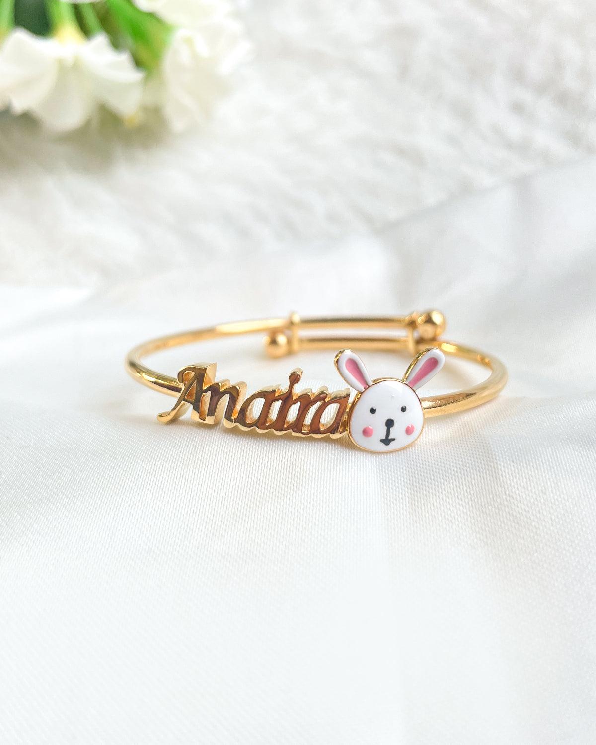 Bunny Custom Name Adjustable Bangle for babies and kids — BIS Hallmarked, by Rajasi Jindal