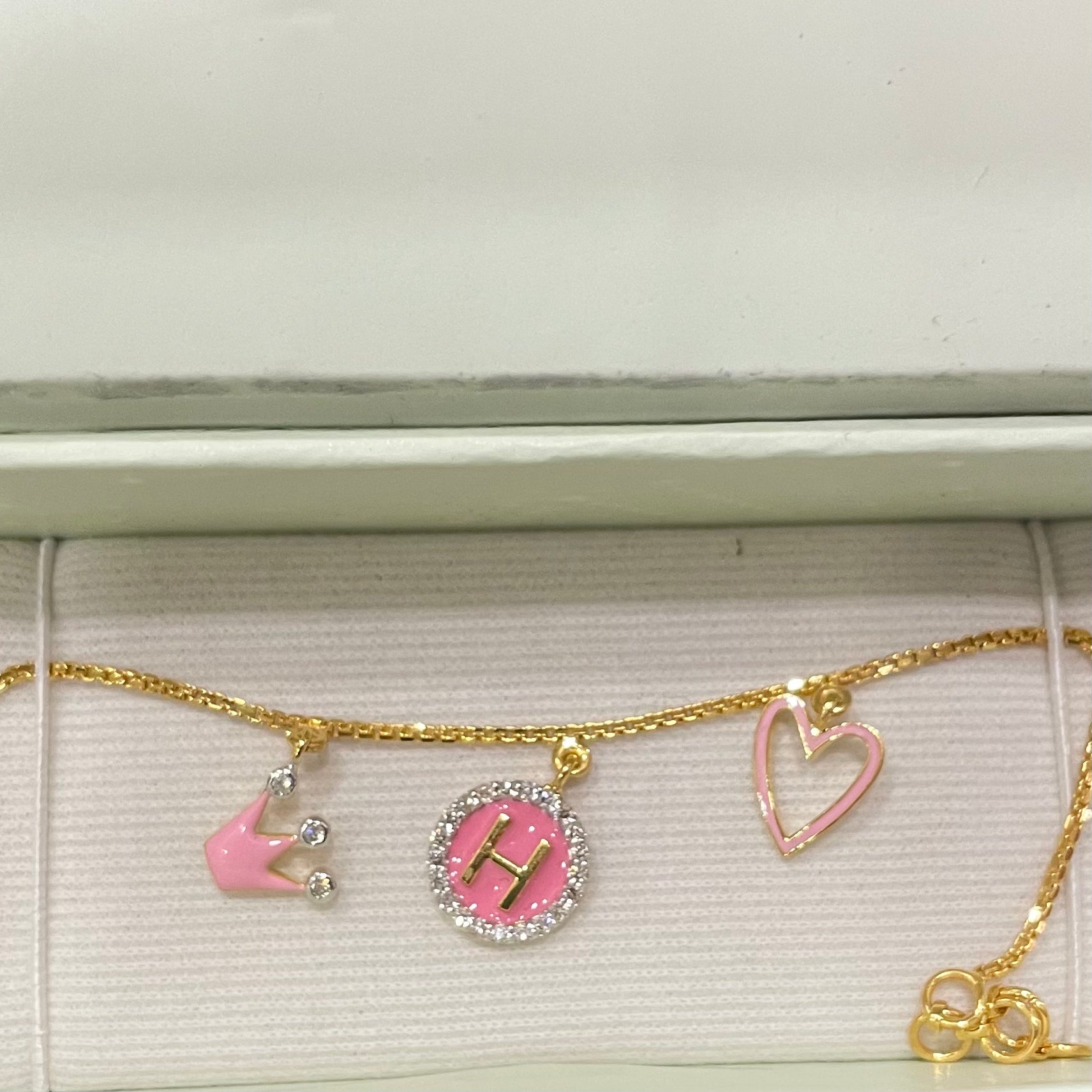 3 Motif Gold Bracelet, heart and crown, for babies and kids — BIS Hallmarked gold, by Rajasi Jindal