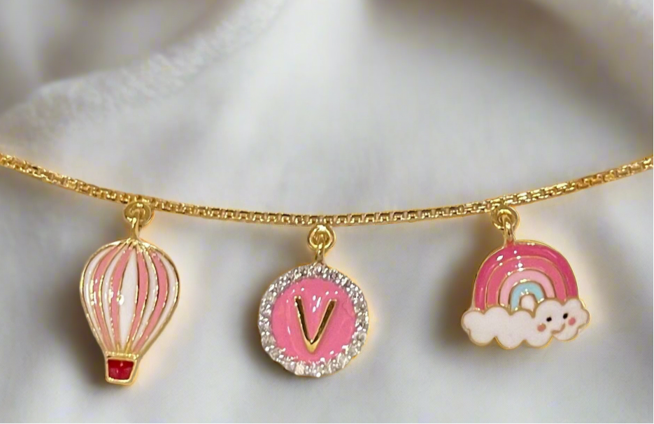 3 motif Gold Bracelet (Hot Air Balloon/ Rainbow)