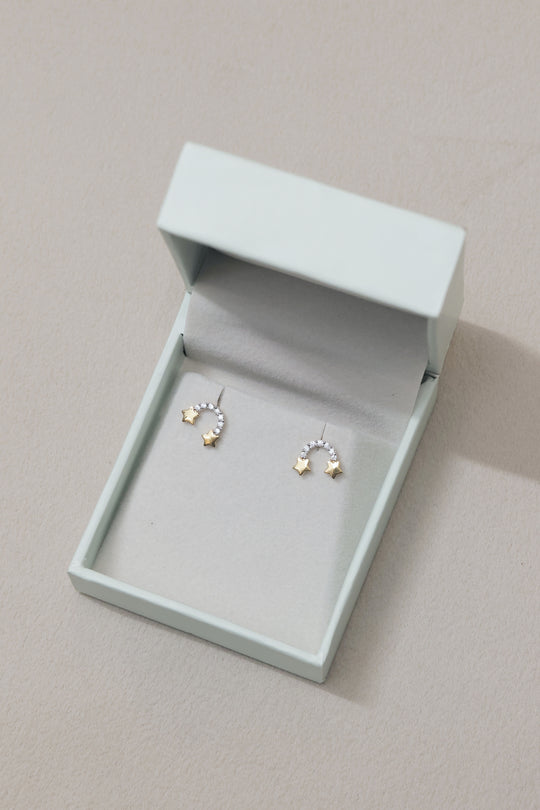Rainbow and Stars Gold Earrings