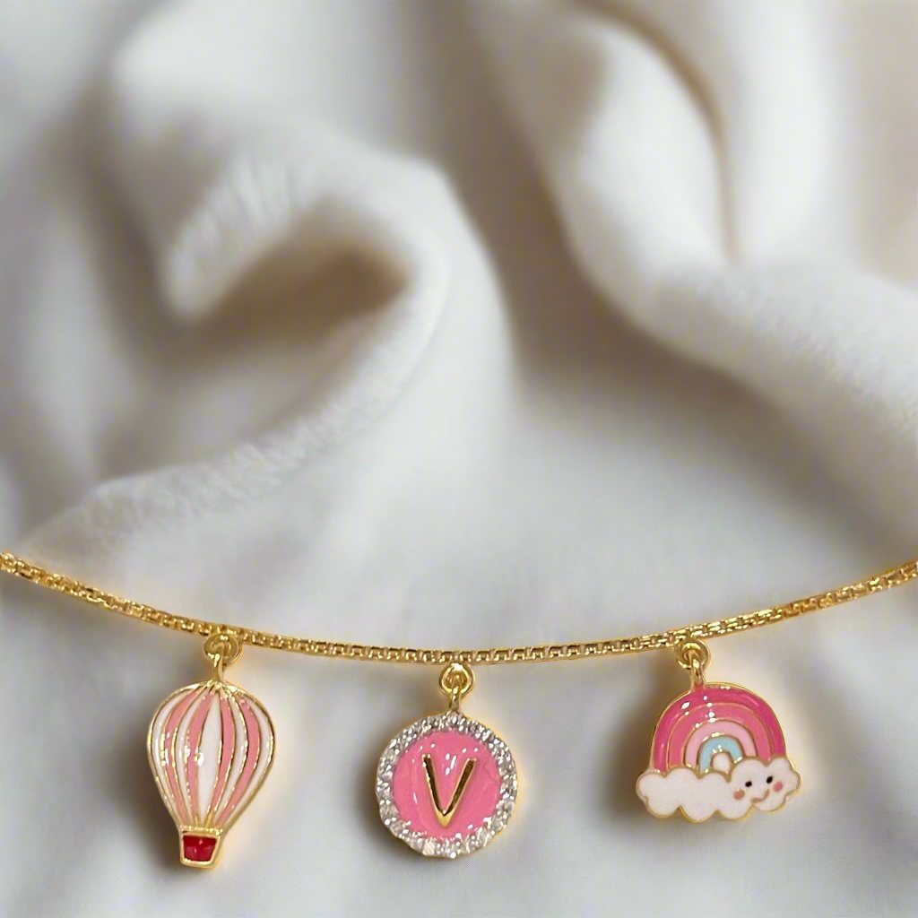 3 Motif Gold Bracelet, hot air balloon and rainbow, for babies and kids — BIS Hallmarked gold, by Rajasi Jindal
