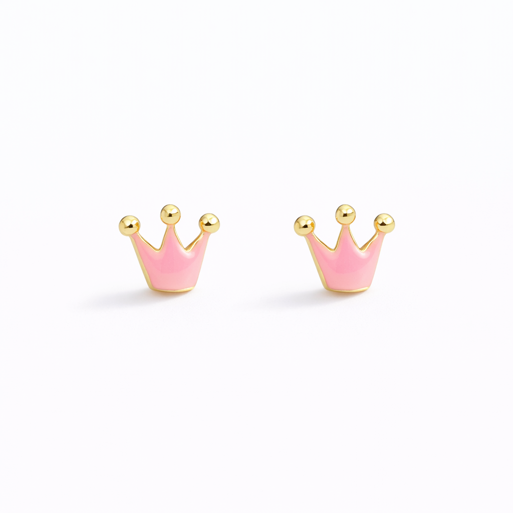 Pink Crown Princess Gold Earrings for babies and kids — BIS Hallmarked gold, by Rajasi Jindal