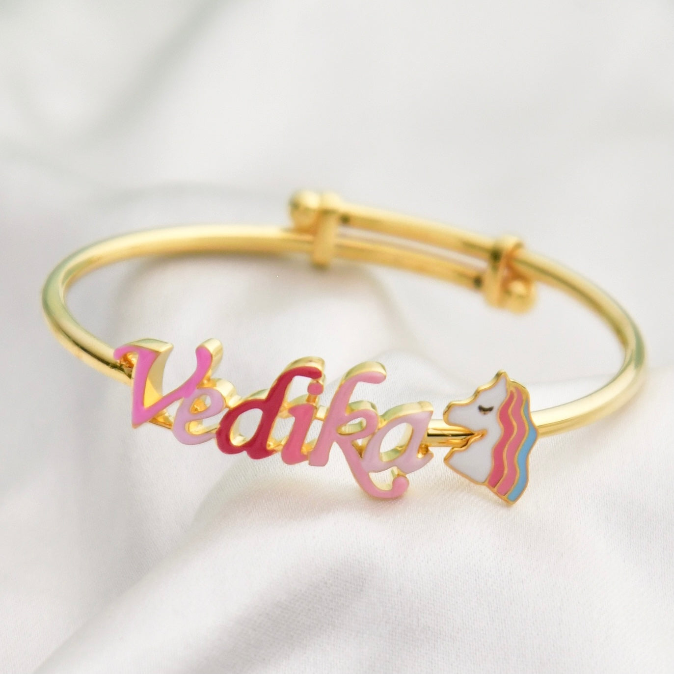 Name Unicorn Silver Adjustable Bangle for babies and kids — BIS Hallmarked 925 silver, by Rajasi Jindal