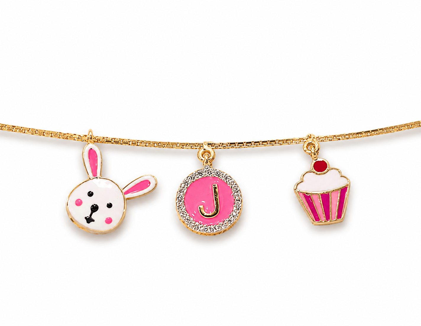 3 Motif Gold Bracelet (Bunny/Cupcake)