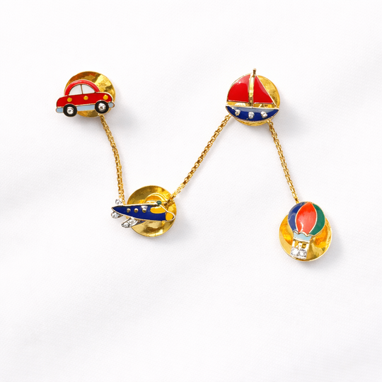 14K Gold Studded Transport Collection Cufflinks / Kurta Buttons