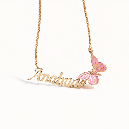 Name with Butterfly Necklace