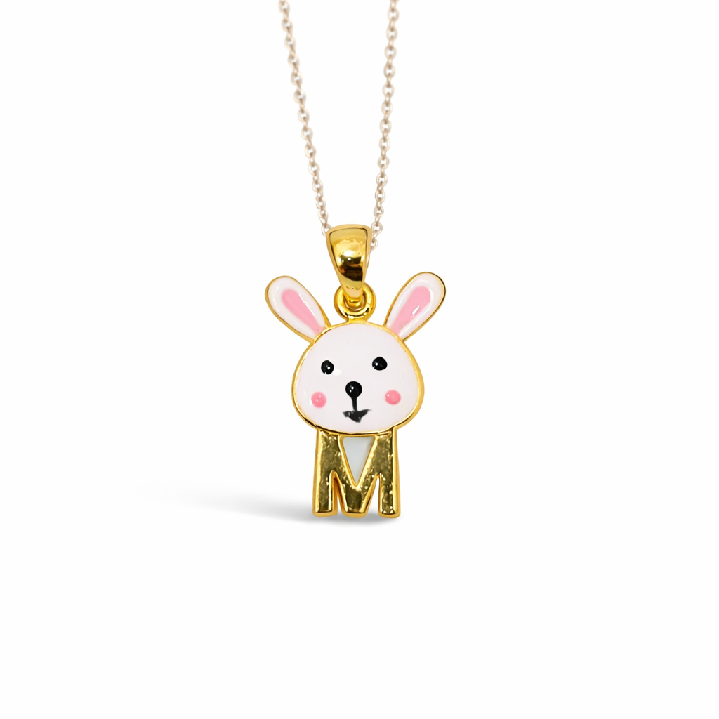 Pink Bunny Initial Pendant for kids — BIS Hallmarked, by Rajasi Jindal