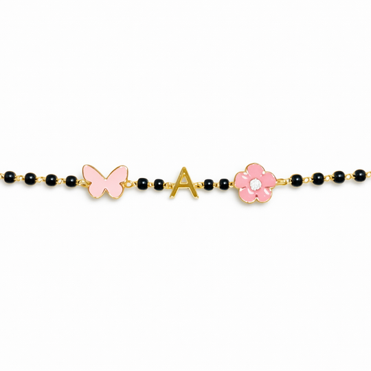 Pink flower butterfly InitIal Gold Nazariya