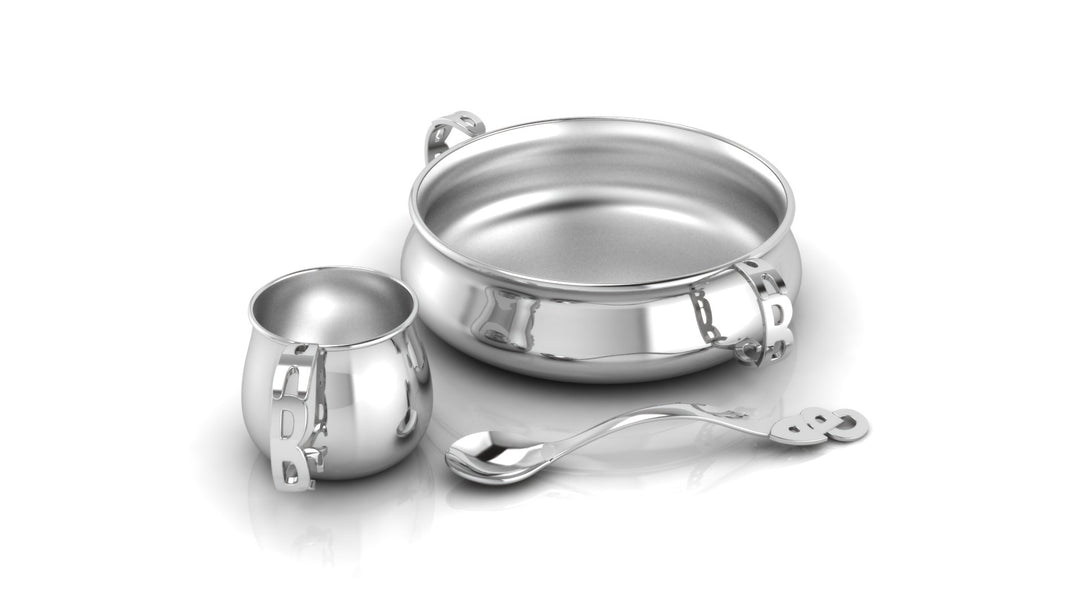 Silver Dinner Set for Baby and Child - ABC Letters Feeding Set